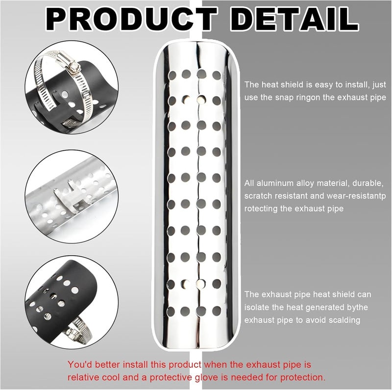 Wevdn Motorcycle Heat Shield, Aluminum Motorbike Pipe Heat Exhaust Heat Shield, Pipe Heat Shield Cover Guard Protector with 2 Stainless Steel Clamps, Motorcycle Accessories (Silver) - Image 3
